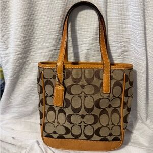 Vintage Coach Signature Brown and Tan Mini Tote